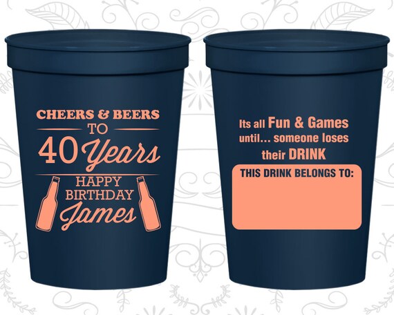 40th Party Favor Cups, Cheers to 40 years Cups, Name Tags, Happy Birthday, Party Favor Cups,Cheers Party Cups,Cheers Birthday Cups (C20165) Il_570xn
