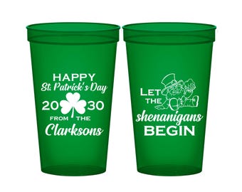St Patricks Day Stadium Cups, St Patricks Day Party Favors, Saint Patricks Day, Irish Favors, Let the Shenanigans Begin, Leprechaun | 200011