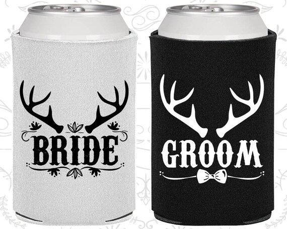Bride and Groom Can Cooler, Bride and Groom Gift, Bride and Groom Set, Antlers, Wedding Gift Set, Bride Groom Gift (320019) Il_570xn