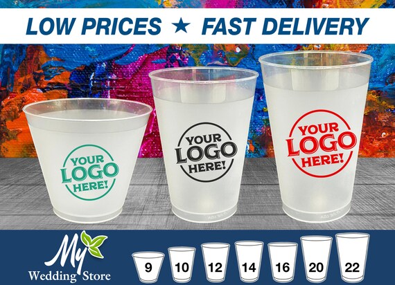 Personalized Cups, Custom Printed Frosted Cups, Shatterproof, Frost Flex, Personalized Plastic Party Cups, Promotional, Wedding Cups Bulk Il_570xn