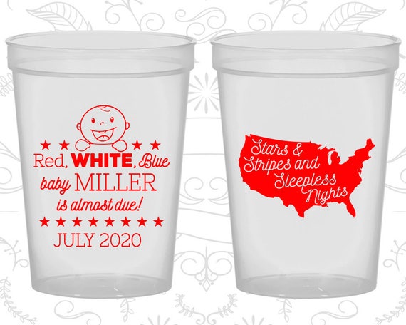 4th of July Baby Shower Cups, Printed Baby Shower Cups, Stars and Stripes and Sleepless Nights, Baby Shower Party Cups (90197) Il_570xn