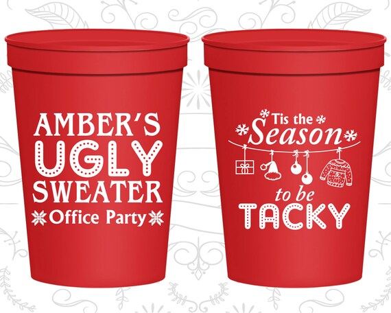 Christmas Plastic Cups, Holiday Cups, Christmas Office Party Favors, Ugly Christmas Sweater Party, Tacky Sweater Party (280020) Il_570xn