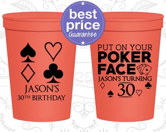 30th Party Favor Cups, Las Vegas Birthday, Poker Birthday, Casino Birthday, Party Favor Cups, Fun Birthday Cups (C20062)