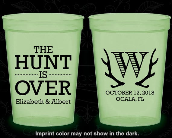 Deer Antler Monogram, Custom Glow Party Cups, The Hunt is Over, Antler Wedding, Glow-in-the-Dark (42) Il_570xn