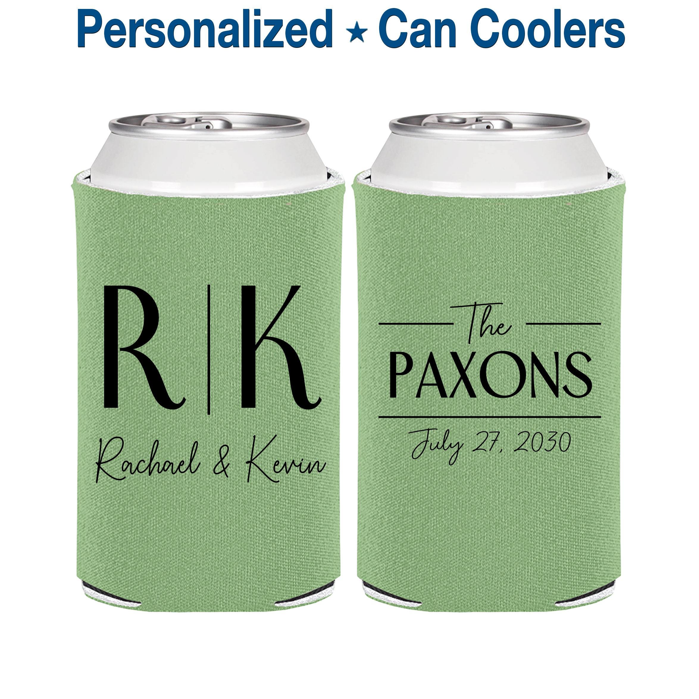 Custom Wedding Can Coolers, Personalized Reception Beverage Insulators, Monogram Wedding Favors | 802