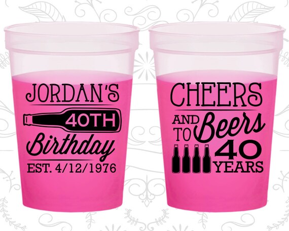 40th Birthday Mood Cups, Cheers to 40 Years, Cheers and Beers, Birthday Color Changing Cups (20002) Il_570xn