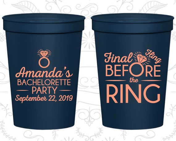 Final Fling before the ring, Bachelorette Party Cup Personalized, Ring Bling, Bachelorette Cups (60074) Il_570xn