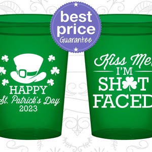 St Patricks Day Plastic Cups, St Patricks Day Favors, St Pattys Day, St Patricks Day Idea, Kiss Me I&#39;m Irish, Shamrock Favors | 200009