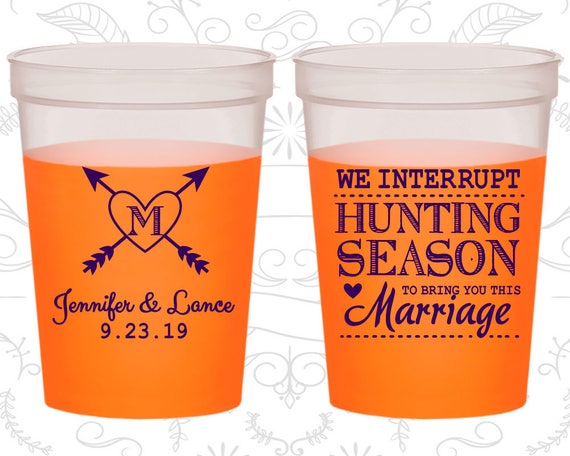We interrupt Hunting Season to Bring you this Marriage, Wedding Mood Cups, Hunting Wedding, Pink Mood Cups (318) Il_570xn