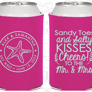 Sandy Toes and Salty Kisses, Cheers to the Mr and Mrs, Wedding Keepsake, Tropical Wedding, Beach Wedding, Starfish, Beer Holders | 355