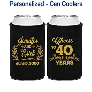 40th Wedding Anniversary Party Favors, Anniversary Can Coolers, Anniversary Gift, Ruby Anniversary Favors, Cheers to 40 Years | 80005