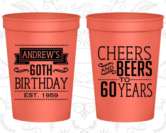 60th Birthday Party Cups, Cheap Birthday Cup Favors, Cheers to 60 Years, Cheers and Beers, Birthday Party Cups (20001) Il_570xn