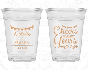 Cheers to Many Years, Promotional Soft Plastic Cups, Couples Shower, Spring Wedding, Disposable Cups (327)