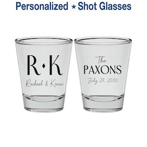 Custom Wedding Shot Glasses, Personalized Clear Shot Glass, Monogram Shot Glasses, Wedding Favors Toast, Custom Reception Bar Glasses | 802