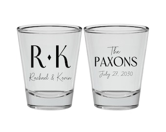 Custom Wedding Shot Glasses, Personalized Clear Shot Glass, Monogram Shot Glasses, Wedding Favors Toast, Custom Reception Bar Glasses | 802