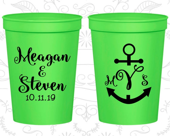 Anchor Wedding Cups, Imprinted Plastic Cups, Nautical Wedding Cups, Monogram Wedding Cups, Stadium Cups (14) Il_570xn