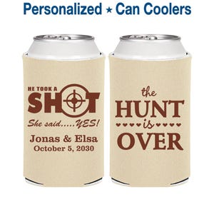 The Hunt is Over Wedding, Custom Favors, He Took a Shot She Said Yes, Shooting Target, Wedding Can Coolers | 400
