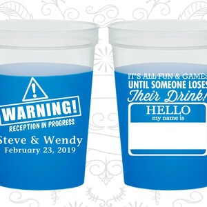 Hello my name is, Plastic Color Changing Cups, Name Tag, Warning Reception in Progress, Blue Color Change Cup | 580