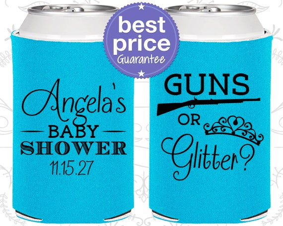 Guns or Glitter, Baby Shower Party Favors, Pink or Blue Favors, Bow or Beau Favors, Baby Shower Cooler, Gender Reveal Decor (C90130) Il_570xn