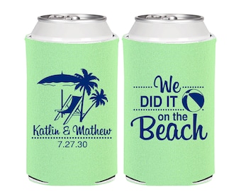 Personalized Wedding Can Coolers We did it on the beach, Weddings, Beach Wedding, Tropical Wedding | 317