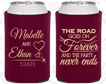 The Road Goes on Forever and the Party Never Ends, Wedding Decor, Romantic Wedding, Fairy Tale Wedding, Wedding Can Coolers (479)