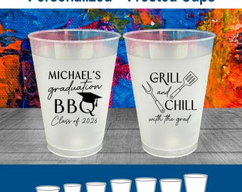 Graduation Frosted Cups, High School Graduation Party Favors, Grad Party Decorations, Class of 2026 Cups, Graduation BBQ | 130009