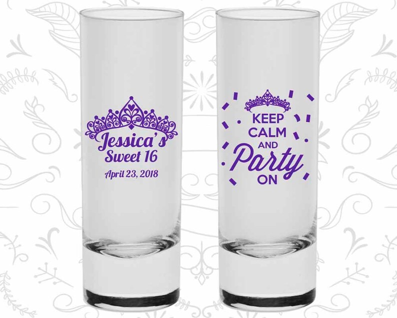 Sweet 16 Party Birthday Tall Shot Glasses 20140 Keep Calm and Party on 16th Birthday Shooter Glasses