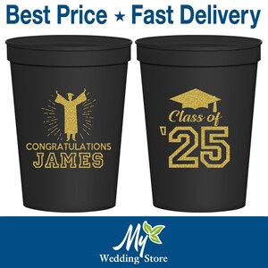 Graduation Cups, Graduation Party Favors, Graduation Gift, College Graduation, Class of 2025 Cups, Cap and Gown | 130024