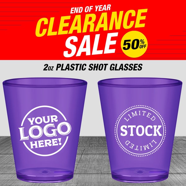 100 pcs - Personalized Plastic Shot Glasses, Translucent Purple 2 oz Acrylic Shot Glass, Custom Wedding Favors, Birthday | Clearance Sale