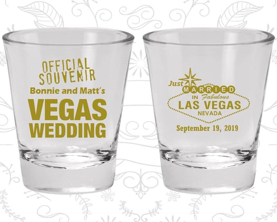 Las Vegas Wedding, Printed Shot Glass, Just Married Shot Glasses, Official Souvenir Vegas Wedding, Las Vegas Sign, Wedding Shot Glasses (66) Il_570xn
