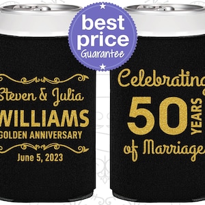 50th Anniversary Gift for Parents, Anniversary Can Coolers, Anniversary Ideas, Golden Anniversary Party Favors, 50 Years of Marriage | 80017