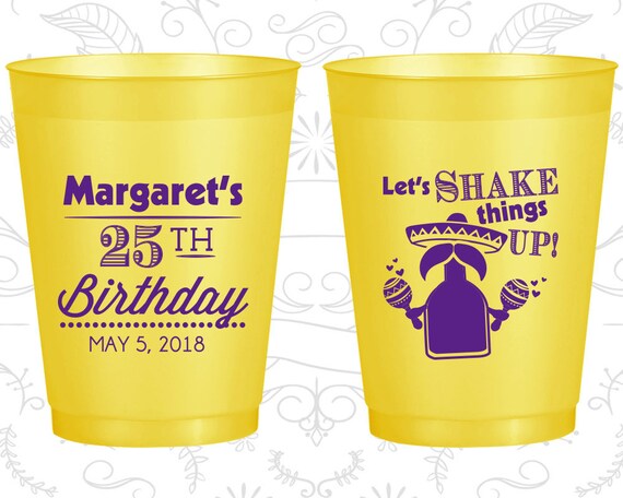 25th Birthday Frosted Cups, Lets Shake things up, Mexican Birthday, Fiesta Birthday, Frosted Birthday Cups (20035) Il_570xn