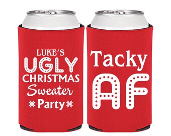 Christmas Favors, Christmas Can Cooler, Custom, Holiday Party, Funny Christmas, Ugly Christmas Sweater Party, Tacky Sweater Party | 280021