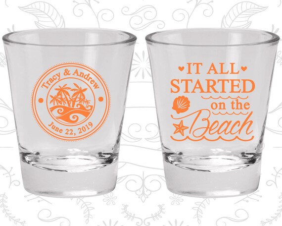 It all started on the beach Shot Glasses, Wedding Shot Glass, Beach Wedding Shot Glasses, Tropical Wedding (418) Il_570xn