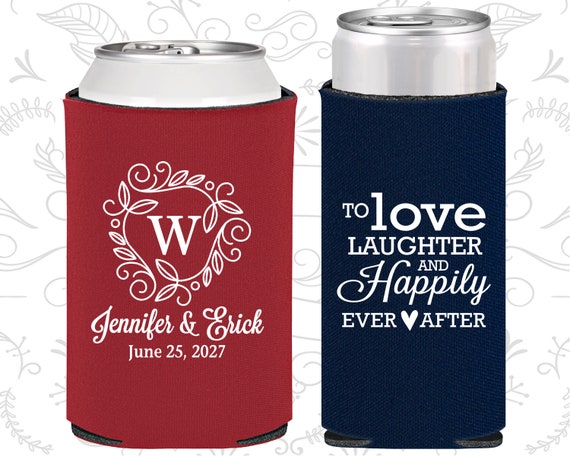 Regular + Slim Seltzer Can Coolers Wedding Bundle - Personalized Wedding Favors, Custom Monogram, Love Laughter and Happily Ever After (61) Il_570xn