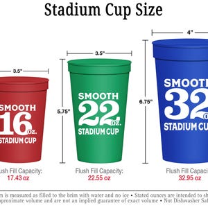the stadium cup size chart for each team