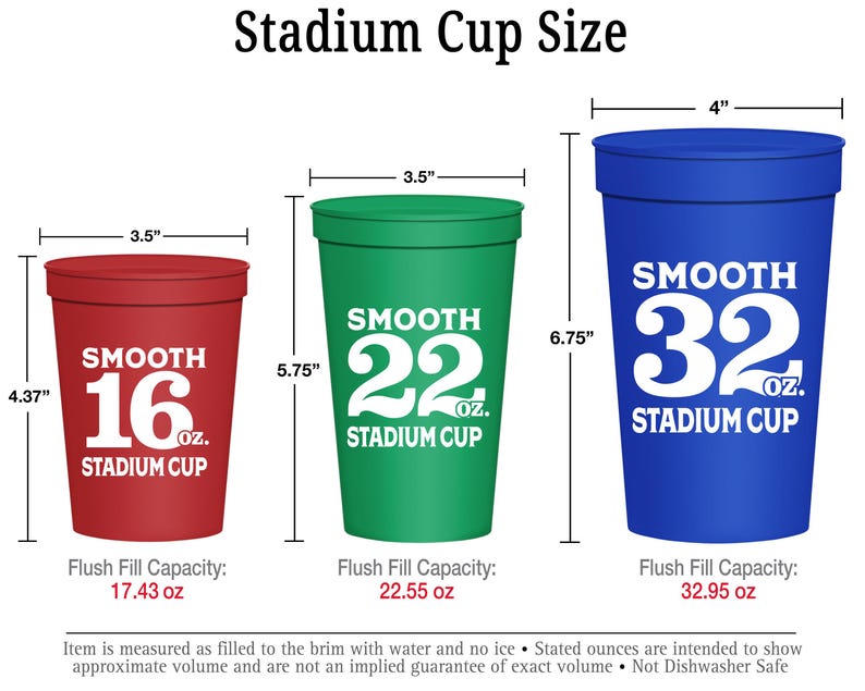 the stadium cup size chart for each team