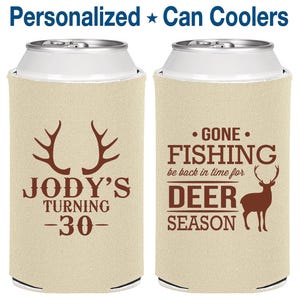 Birthday Can Coolers, Hunting, 30th Birthday, Personalized Birthday Favors, Custom Party Favors, Birthday Can Coolers | 20127