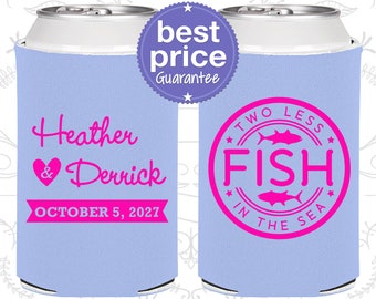 Wedding Favor Can Coolers, Two Less Fish in the Sea, Personalized Favors, Outdoor Wedding Favors, Custom Can Coolers (C20)