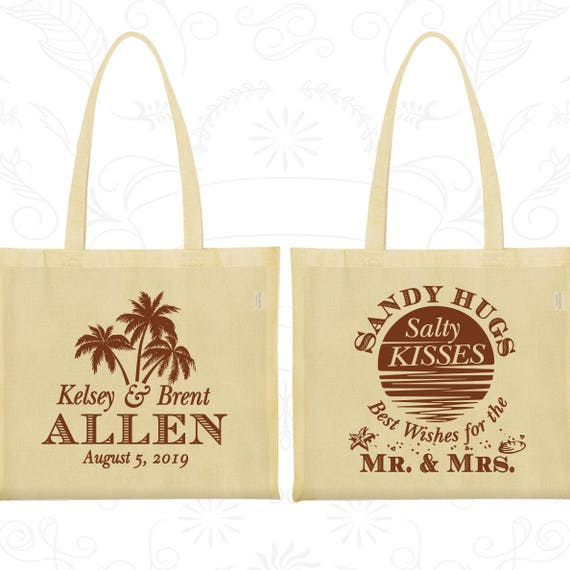 Sandy Hugs Salty Kisses Best Wishes to the Mr and Mrs, Personalized Bags, Beach Wedding Bags, Palm Trees, Wedding Bags (25) Il_570xn
