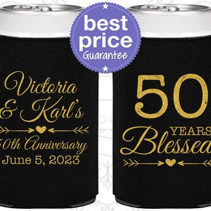 50th Anniversary Gift for Parents, Anniversary Can Coolers, Anniversary Ideas, Golden Anniversary Party Favors, 50 Years Blessed (80037)