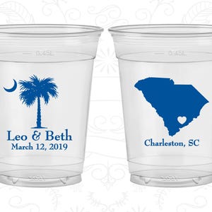 Palmetto Tree, Printed Soft Plastic Cups, Crescent Moon, South Carolina Palmetto, SC Palmetto Tree, Palmetto Moon, Disposable Cups | 676