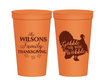 Thanksgiving Party Cups, Thanksgiving Party Favors, Personalized Thanksgiving Cups, Thanksgiving Gift Ideas, Gobble Til You Wobble | 260025