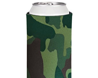 25 Pack - Blank Can Coolers Green Camouflage Blank Coolers Camo Foam Can Holders Collapsible Bulk Beer Huggers DIY Crafts