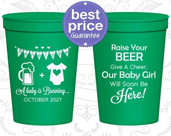 Baby Shower Party Cups, Custom Baby Shower Stadium Cups, Baby Announcement Cups, Baby Girl Baby Shower Cups, A Baby is Brewing Cups (C90065)