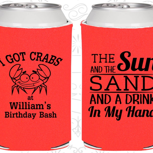 Sun and the Sand and a Birthday Drink in my Hand, Imprinted Birthday, Beach Birthday Favors, I got crabs, Party Favors (20205)