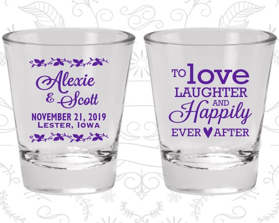 Love Laughter Shot Glasses, Custom Glassware, Floral Wedding Shot Glasses, Rustic Wedding Shot Glasses, Custom Shot Glasses (32) Il_570xn