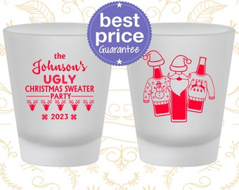 Christmas Shot Glasses, Christmas Favors, Holiday Shot Glass, Holiday Favors, Ugly Christmas Sweater Party, Tacky Sweater Party (280022)