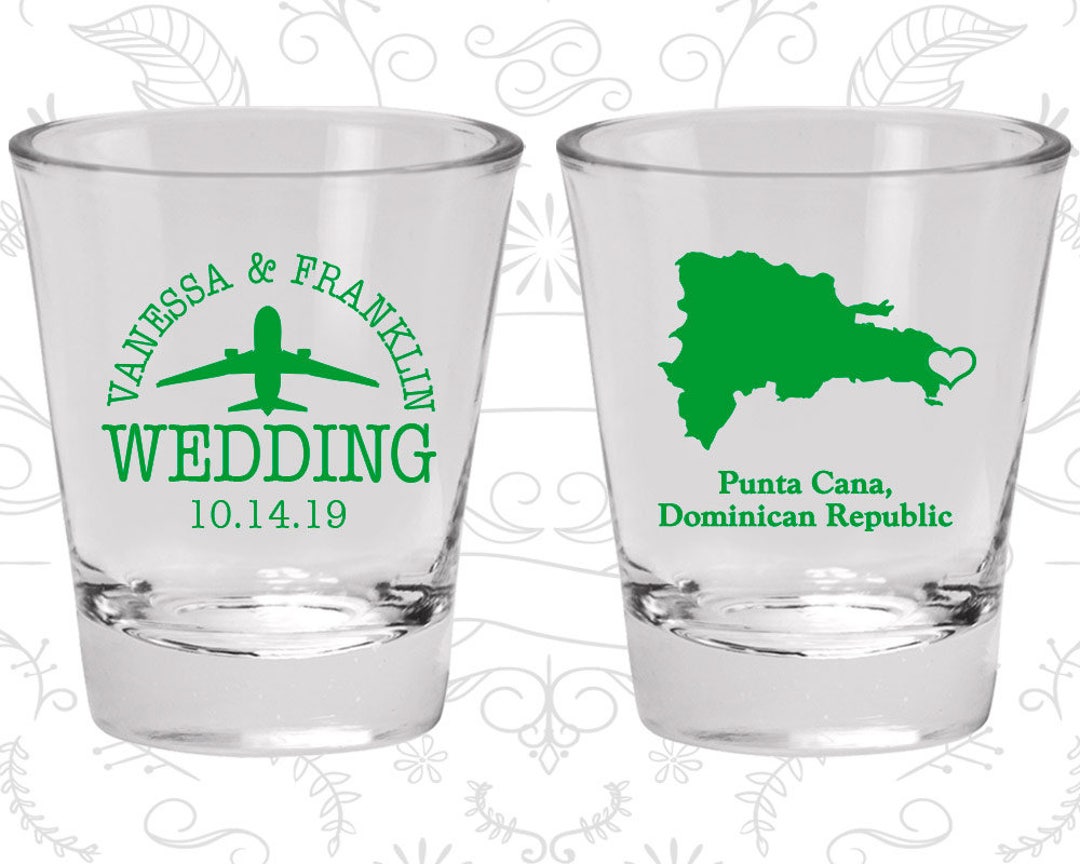 Dominican Republic Wedding Shot Glasses, Custom Glasses, Destination