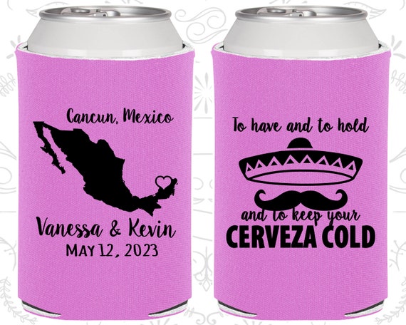 To Have and to hold and keep your cerveza cold, Wedding Gift, Mexico Wedding Gift, Wedding Can Covers (241) Il_570xn